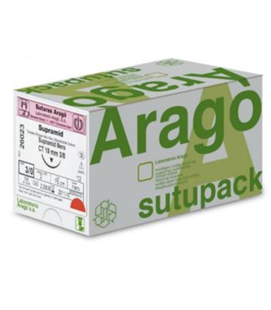 SUTURA SUPRAMID (36 UN.) - ARAGO (3/0 AGUJA 1/2 C12 - 20MM, 75CM.)