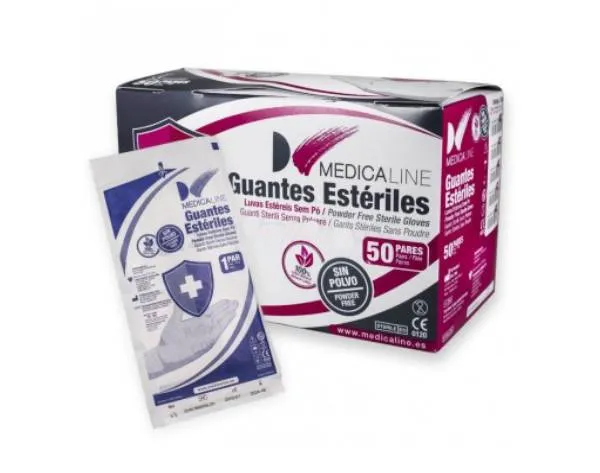 GUANTES ESTÉRILES LATEX S/POLVO (50 UN.) - MEDICALINE